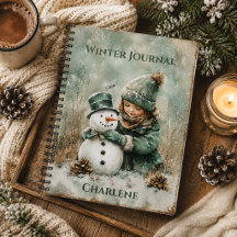 Cuaderno de invierno de niña rústica con muñeco de