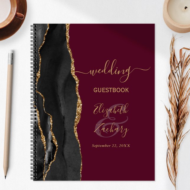 Cuaderno de Invitados de Boda Agate Script Negro D (Subido por el creador)