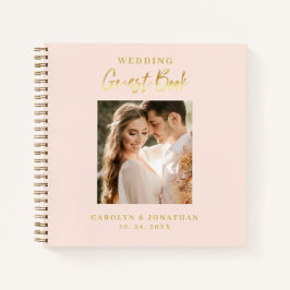 Cuaderno de invitados de boda con letra dorada ele