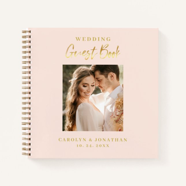 Cuaderno de invitados de boda con letra dorada ele (Anverso)