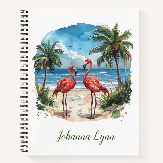 Cuaderno de Isla Tropical Flamingo Playa Palmeras (Anverso)