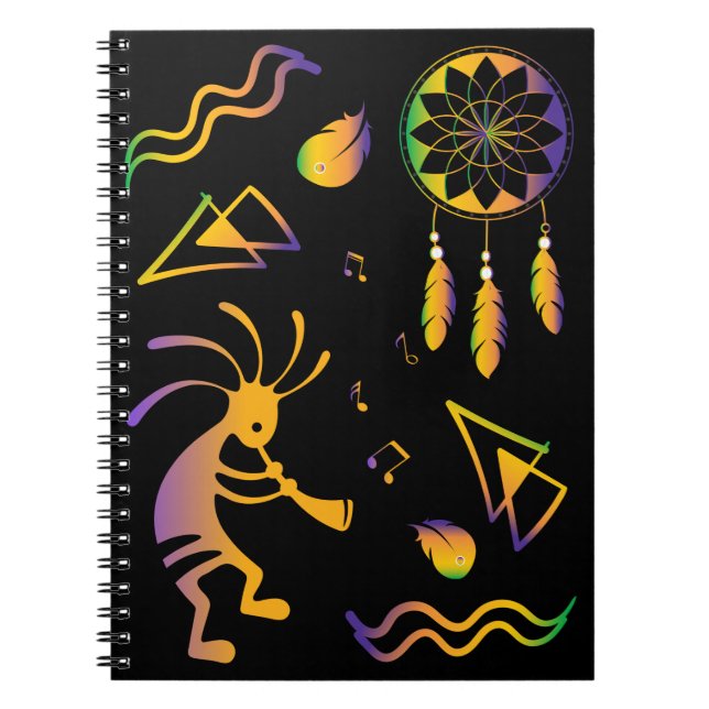 Cuaderno de Kokopelli, nativo americano y colorido (Frente)