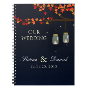 Cuaderno de la boda del roble del tarro de albañil