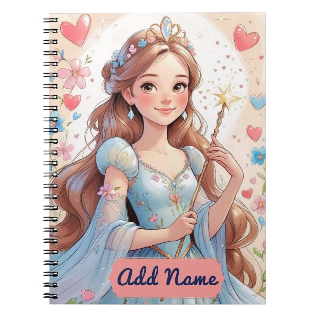 Cuaderno de la Princesa Azul – Nombre Editable (Frente)