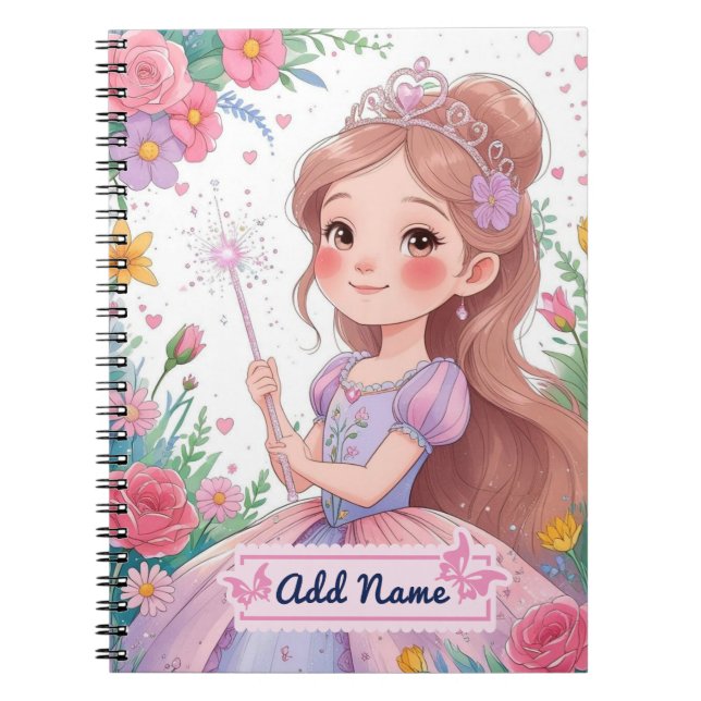 Cuaderno de la princesa con vestido morado – Nombr (Frente)
