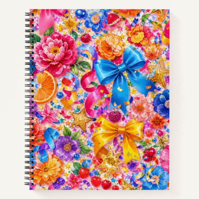 Cuaderno de lazos coloridos, flores y estrellas do (Anverso)
