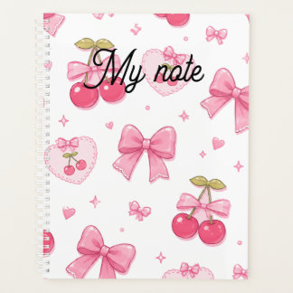 Cuaderno de lazos rosados y cerezas lindas | Kawai