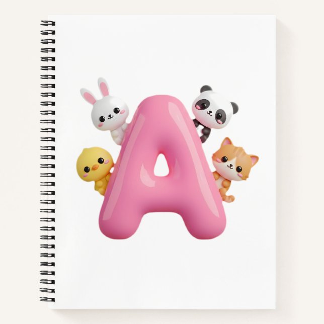 Cuaderno de letra A con globo rosa 3D – Animales d (Anverso)