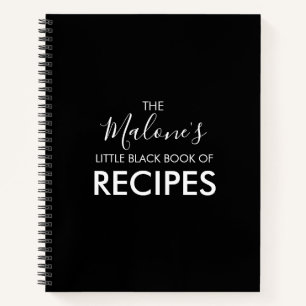 Cuaderno de libros modernos de recetas en negro