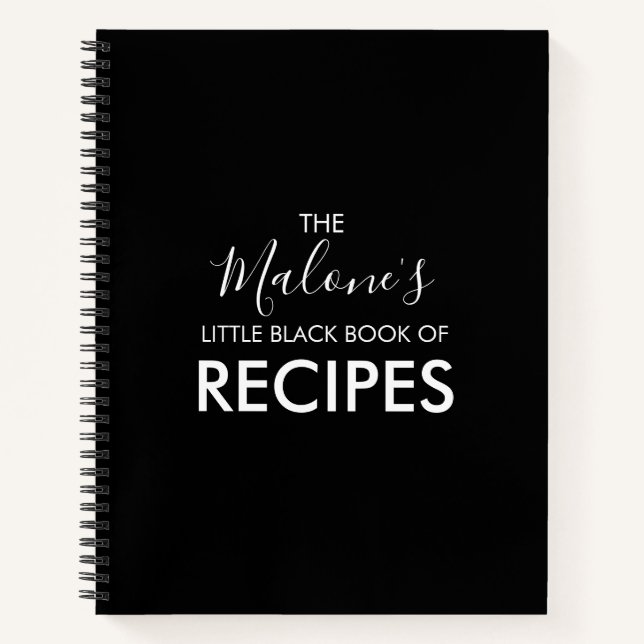 Cuaderno de libros modernos de recetas en negro (Anverso)