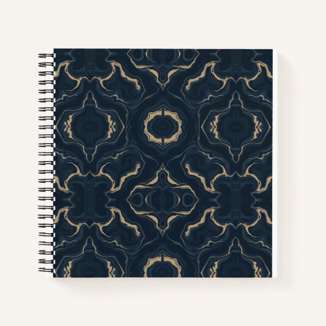 Cuaderno de lujo abstracto de mármol dorado naval (Anverso)