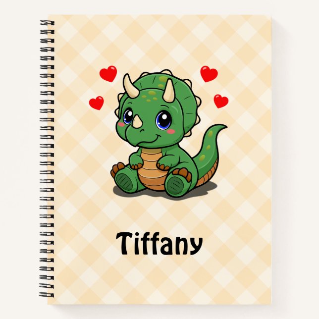 Cuaderno de lujo de dinosaurio lindo – Agregar nom (Anverso)