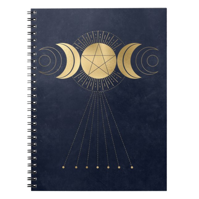 Cuaderno de luna triple dorado azul (Frente)