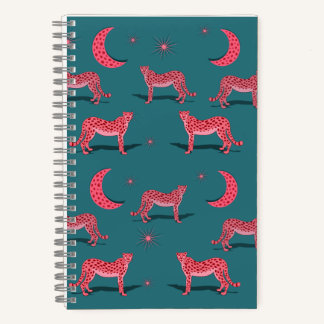 Cuaderno de lunares rosados y guepardos boho azul 