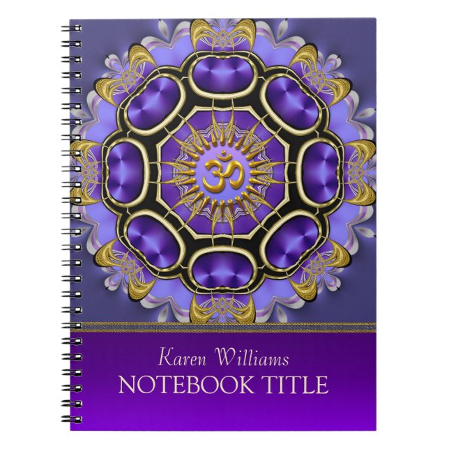 Cuaderno de Mandala de Yoga Golden Om Purple Fract (Frente)