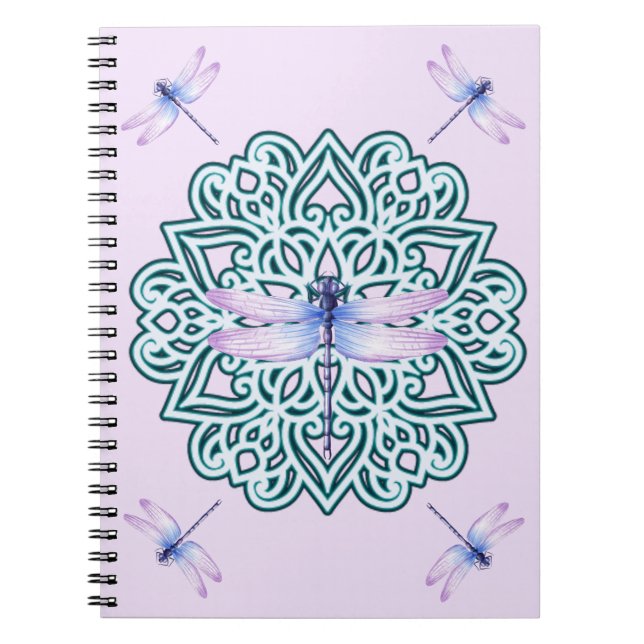 Cuaderno de Mandala Libélula Rosa Azul Purpura (Frente)