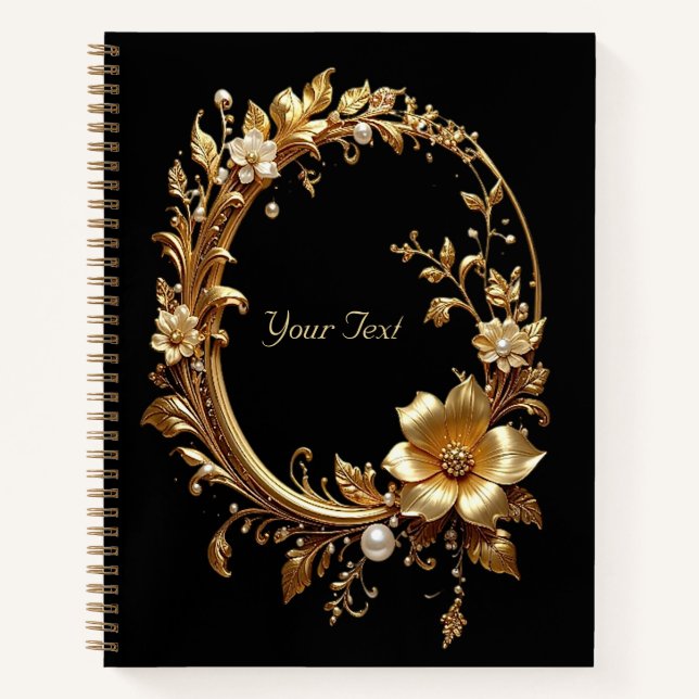 Cuaderno de Marco Ornado Floral Dorado (Anverso)