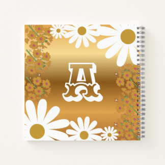 Cuaderno de margarita dorada floral con letra A