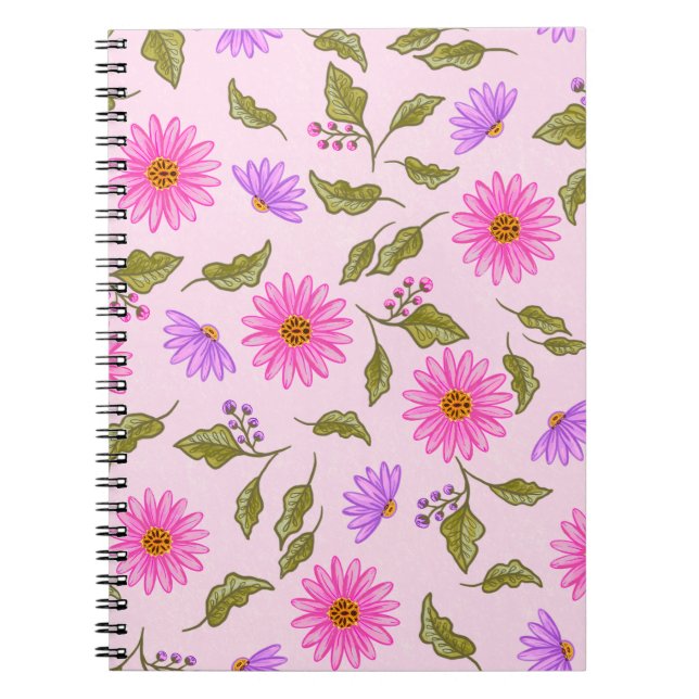 Cuaderno de margaritas florales de encaje rosa (Frente)