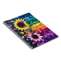 Cuaderno de mariposas y girasoles arcoiris