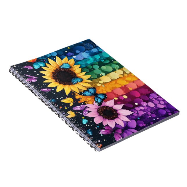 Cuaderno de mariposas y girasoles arcoiris (Lado Derecho)