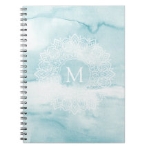 Cuaderno de mármol azul del pastel de la mandala