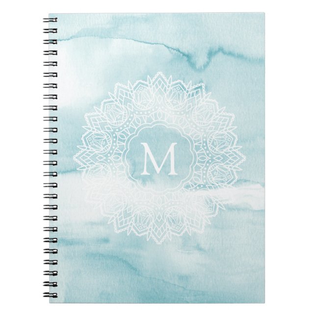 Cuaderno de mármol azul del pastel de la mandala (Frente)
