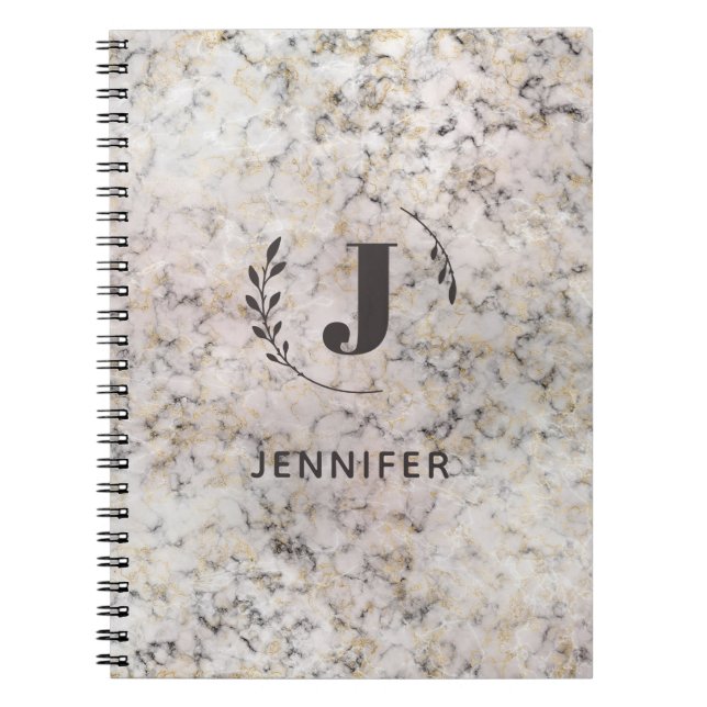 Cuaderno de mármol con monograma personalizado reg (Frente)