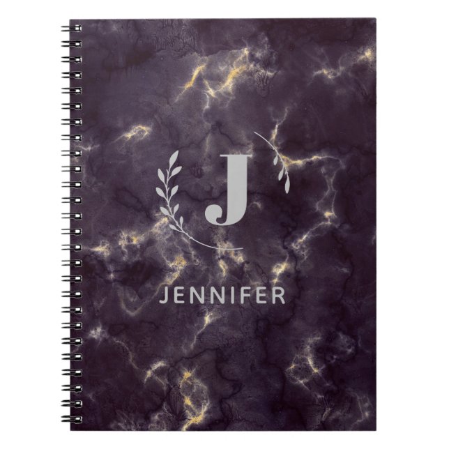 Cuaderno de mármol con monograma personalizado reg (Frente)