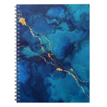 Cuaderno de mármol de tinta azul profundo con líne