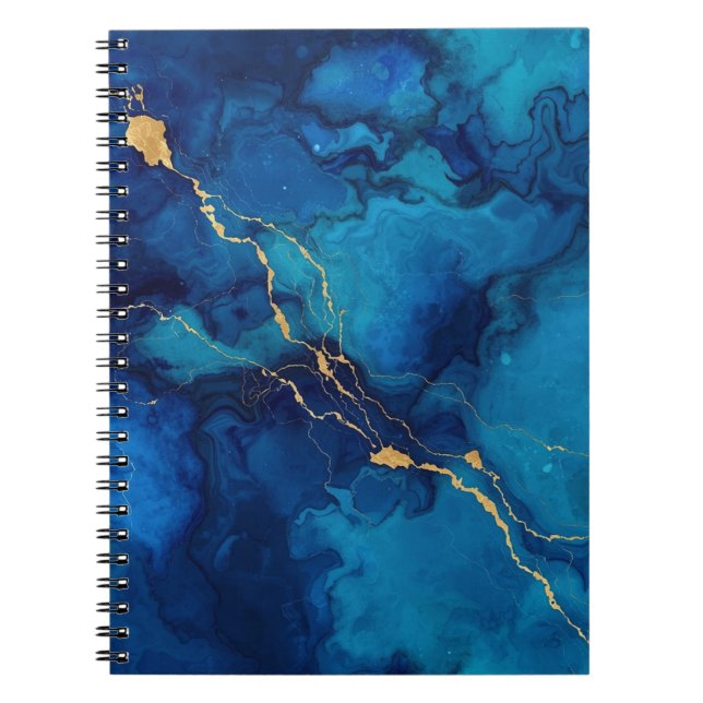 Cuaderno de mármol de tinta azul profundo con líne (Frente)