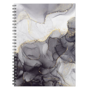 Cuaderno de mármol negro y dorado