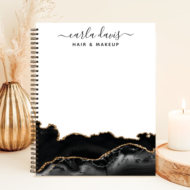 Cuaderno de mármol negro y dorado Agate con letra  (Subido por el creador)
