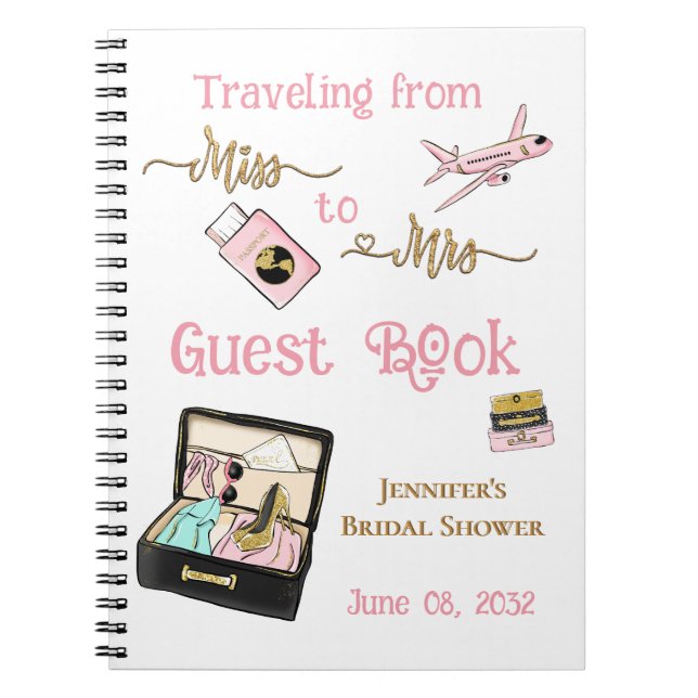 Cuaderno De Miss a Sra. Bridal Shower Journey Guest (Frente)