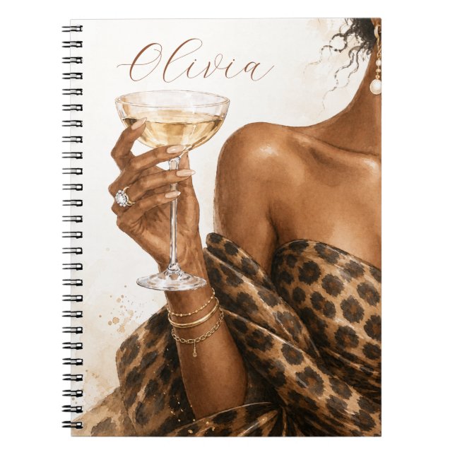 Cuaderno de moda de mujer negra personalizado (Frente)
