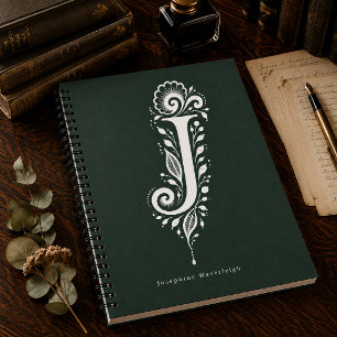 Cuaderno de monograma botánico de linóleo con la l
