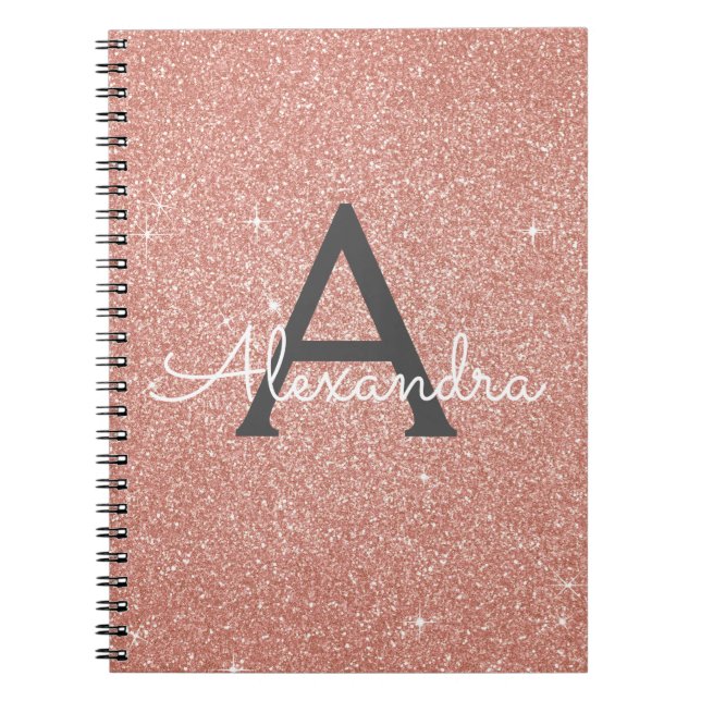 Cuaderno de Monograma con Brillo Rosa Dorado (Frente)