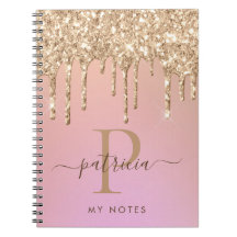 Cuaderno de monograma elegante con gotas de brillo