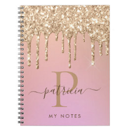 Cuaderno de monograma elegante con gotas de brillo