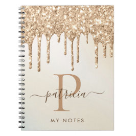 Cuaderno de monograma elegante con gotas de brillo