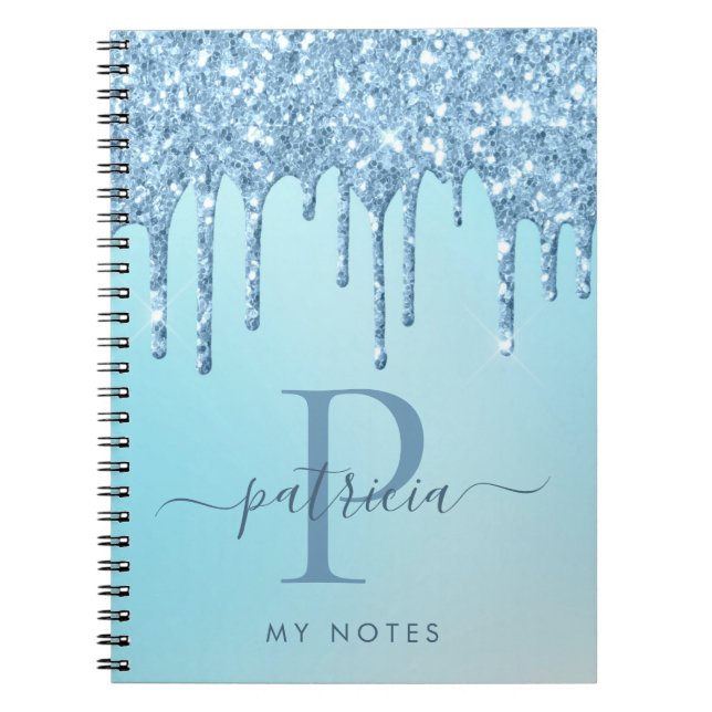 Cuaderno de monograma elegante con gotas de purpur (Frente)