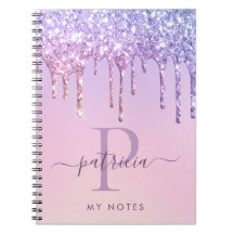 Cuaderno de monograma elegante con gotas de purpur