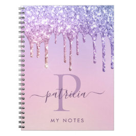 Cuaderno de monograma elegante con gotas de purpur
