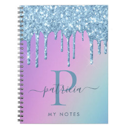 Cuaderno de monograma elegante con gotas de purpur