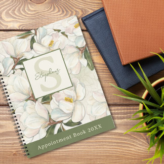 Cuaderno de monograma floral de magnolia