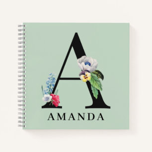 Cuaderno De Monograma Floral Personalizado A