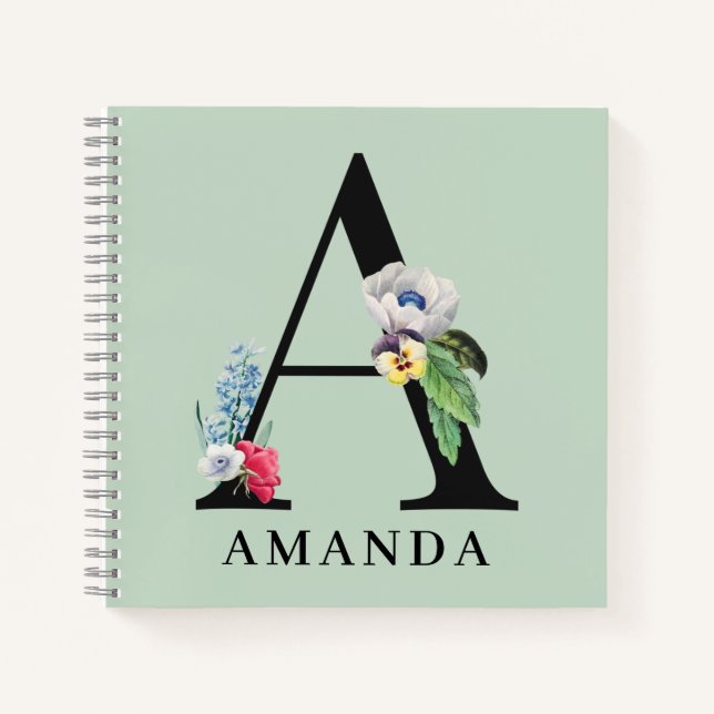 Cuaderno De Monograma Floral Personalizado A (Anverso)