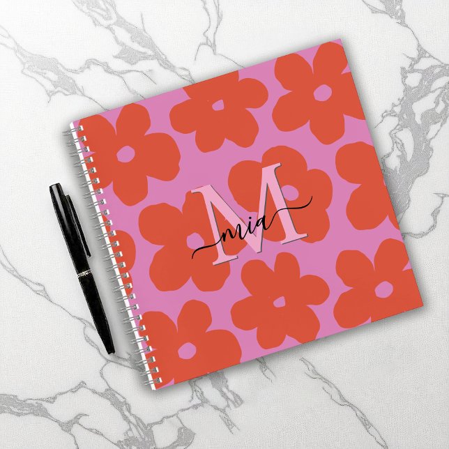 Cuaderno de monograma floral retro brillante (Subido por el creador)