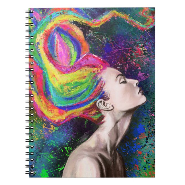 Cuaderno de mujer de pelo colorido - Arte de pintu (Frente)