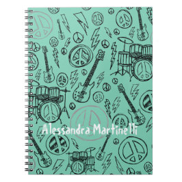 Cuaderno De Música Aqua Teal Doodles Guitarras Y B